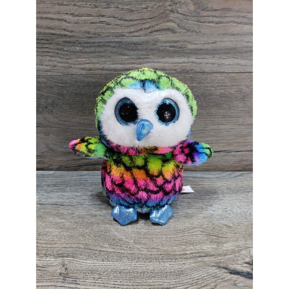 TY Beanie Boos 6" ARIA Owl Rainbow Boo Claire's Exclusive Blue Sparkly Eyes